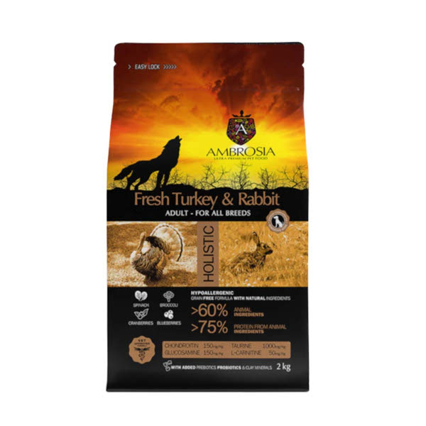 Ambrosia Grain Free Adult Sensitive Fresh Turkey & Rabbit 12kg