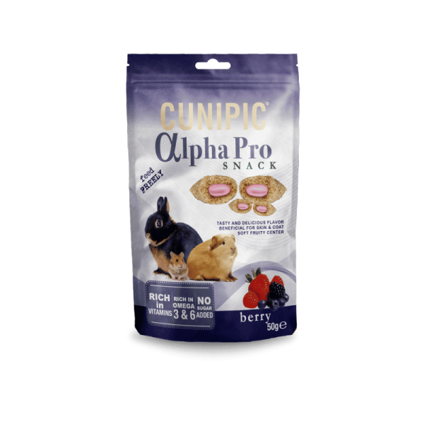 Cunipic Alpha Pro Berry Snack - Λιχουδιά τρωκτικών και κουνελιών με γεύση μούρο - 50gr
