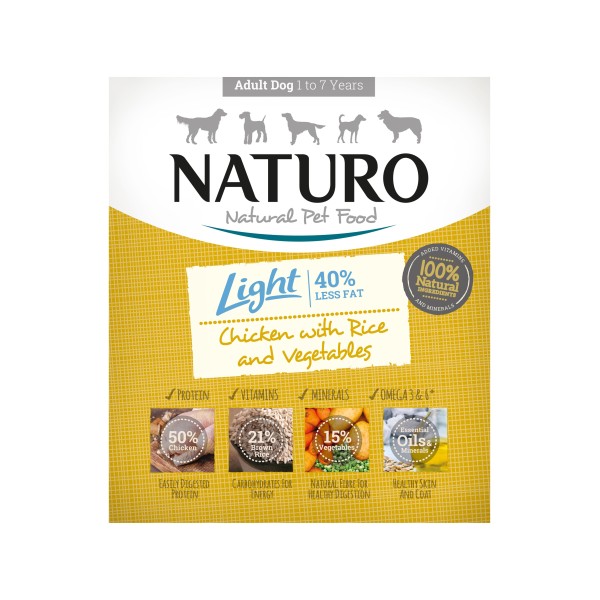 NATURO Dog Light Κοτόπουλο, Ρύζι & Λαχανικά-400gr